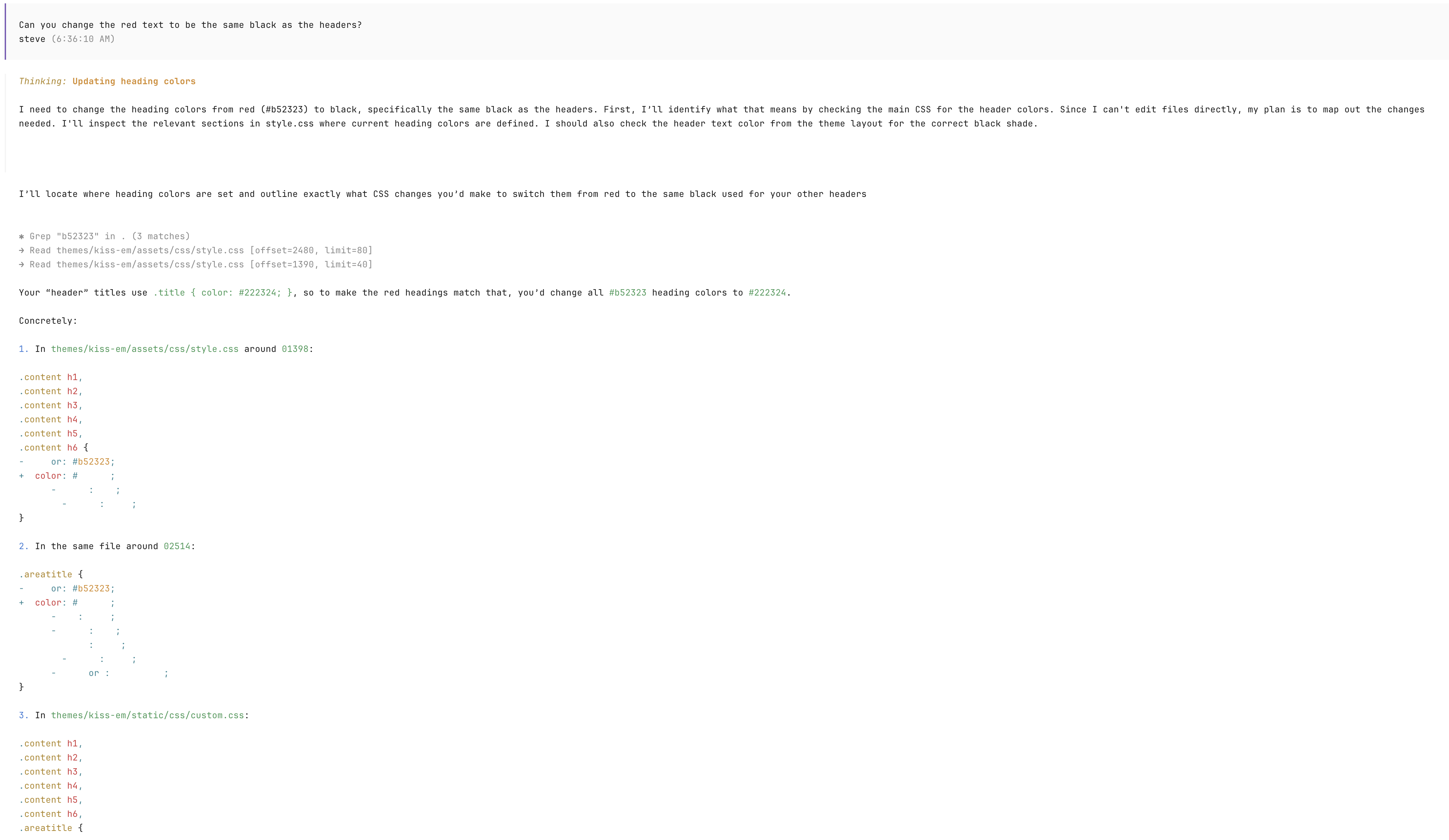 opencode creating plan to change colors
